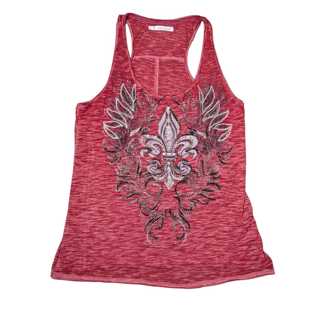 Maurices Rhinestones‎ Bling Red Racerback Tank Top Women's 0 Plus